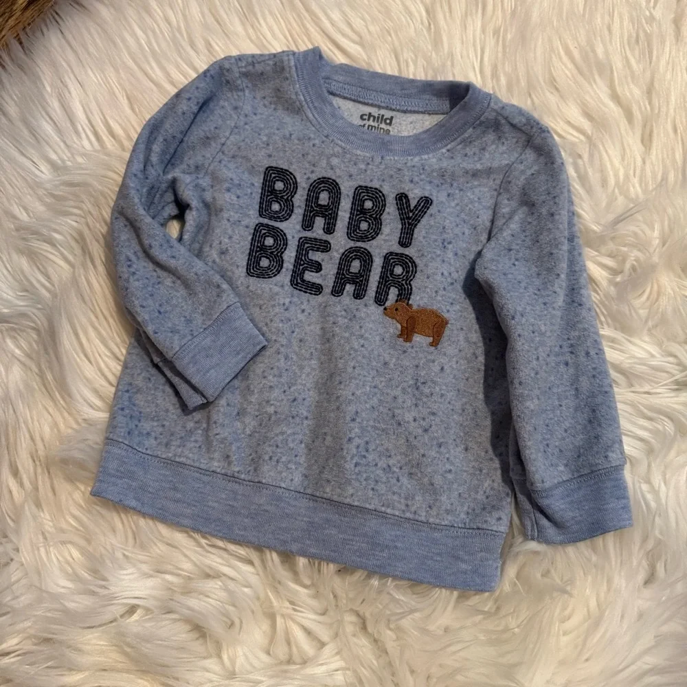 Carter’s Baby Boy Bear Fleece Sweatshirt 12M Blue‎ Cozy EUC